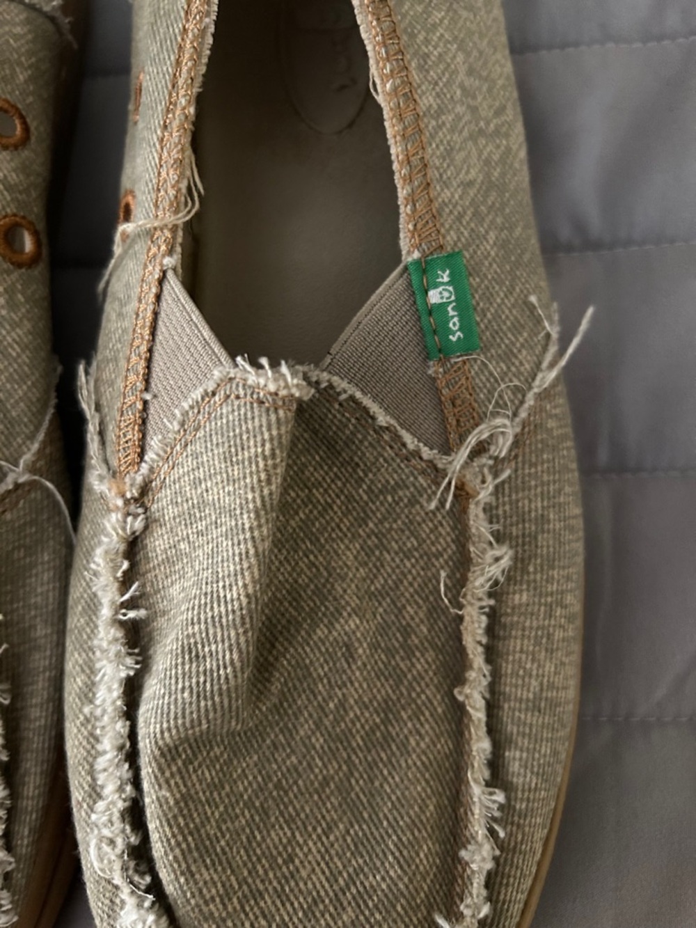 Sanuk Olive Frayed Canvas Slip-On Sneakers - Picture 2 of 5